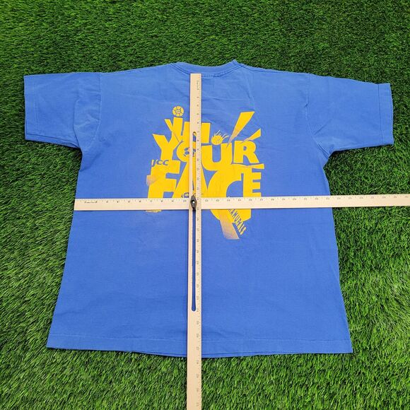 Vintage 90s Fruit-of-The-Loom Shirt XL 23x27 Blue Slogan - Picture 3 of 16